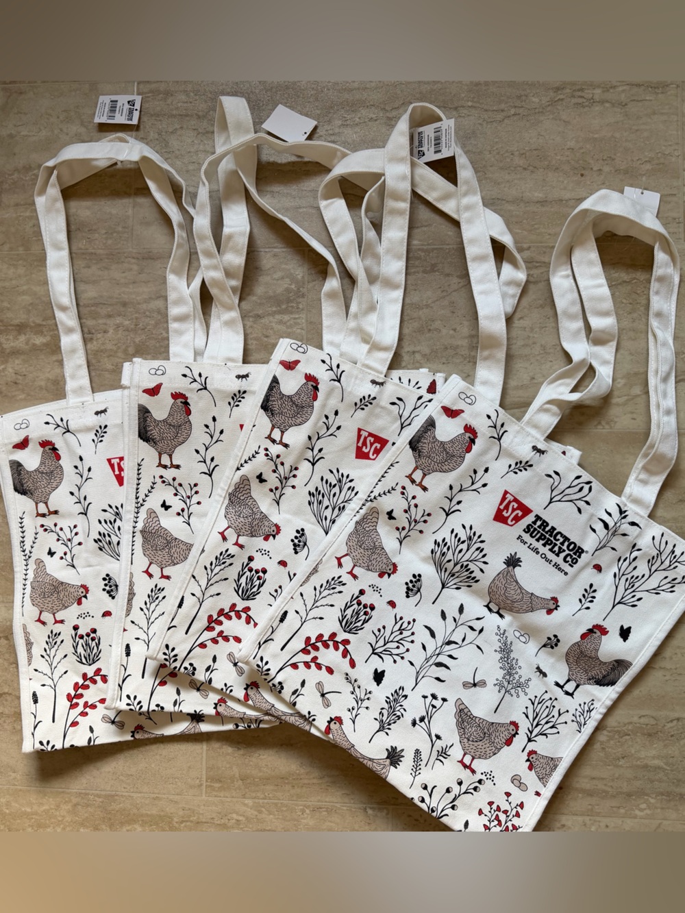 NWT!! Tractor Supply Cream Chicken Print Tote Bags